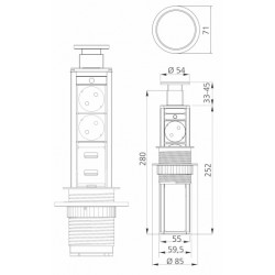 Nostettava pistorasia 2-os, 2-usb