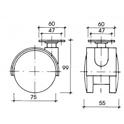 Kalustepyörä 75mm harmaa-musta